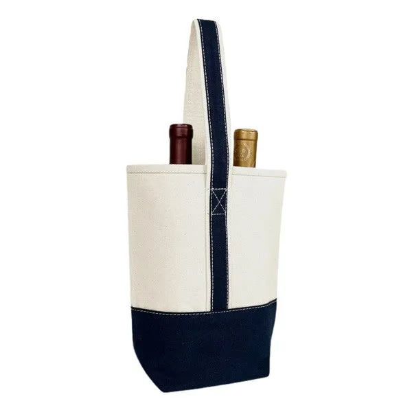 16 Oz. Premium Navy Canvas 2 Bottle Wine Tote Bag (Q671211)