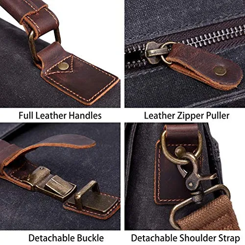 17 inch Laptop Messenger Bag,Vaschy Vintage Waxed Canvas Leather Water Resistant Mens Satchel Briefcase Bag Business Shoulder Bag Gray