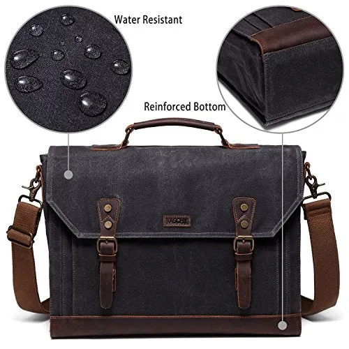 17 inch Laptop Messenger Bag,Vaschy Vintage Waxed Canvas Leather Water Resistant Mens Satchel Briefcase Bag Business Shoulder Bag Gray