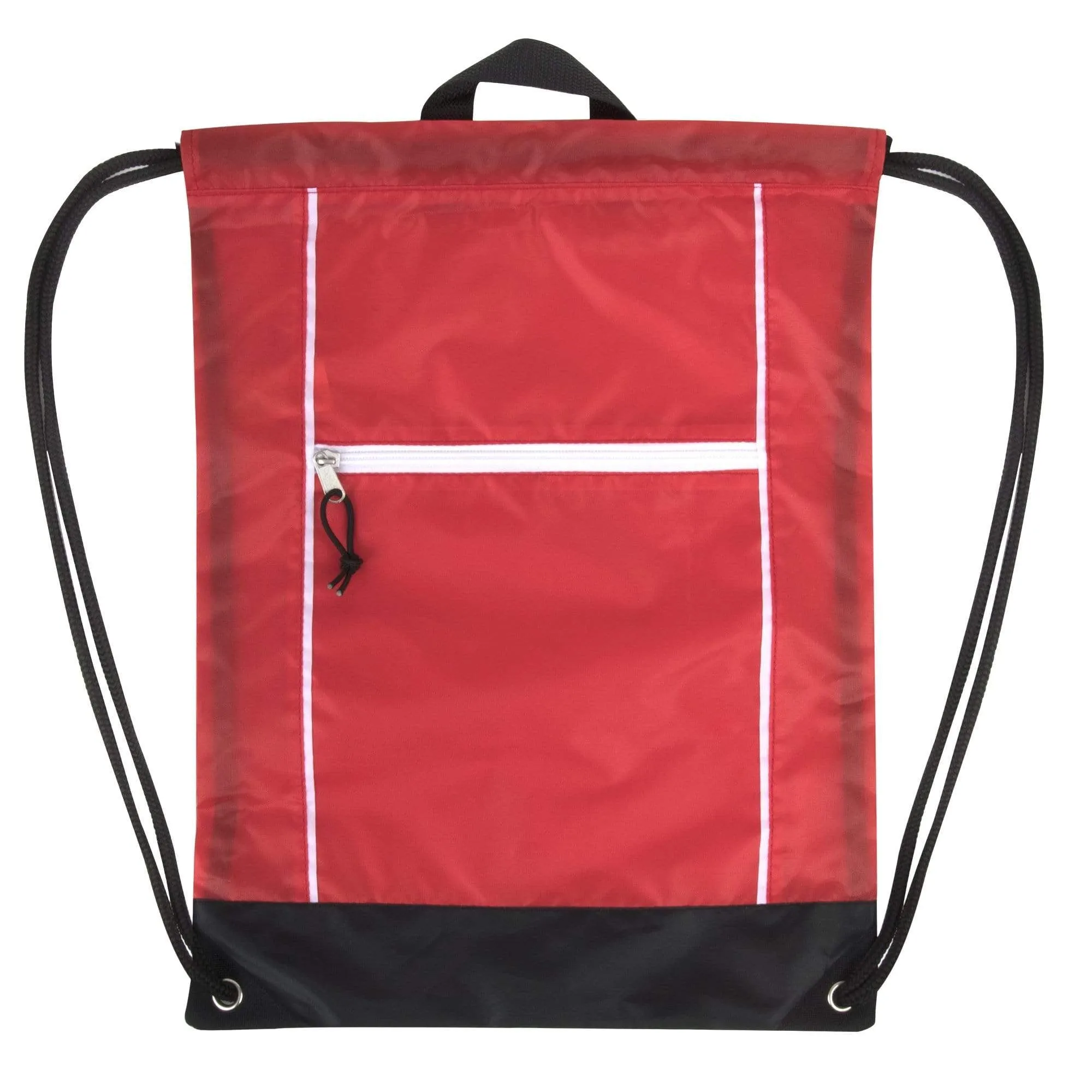 18 Inch Front Zippered Drawstring Backpack - 3 Color Assortment