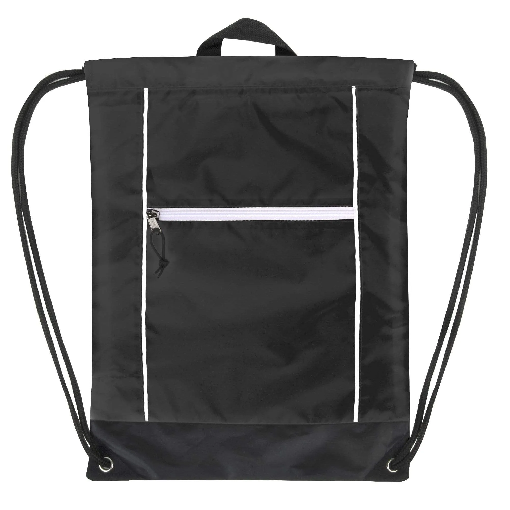 18 Inch Front Zippered Drawstring Backpack - 3 Color Assortment