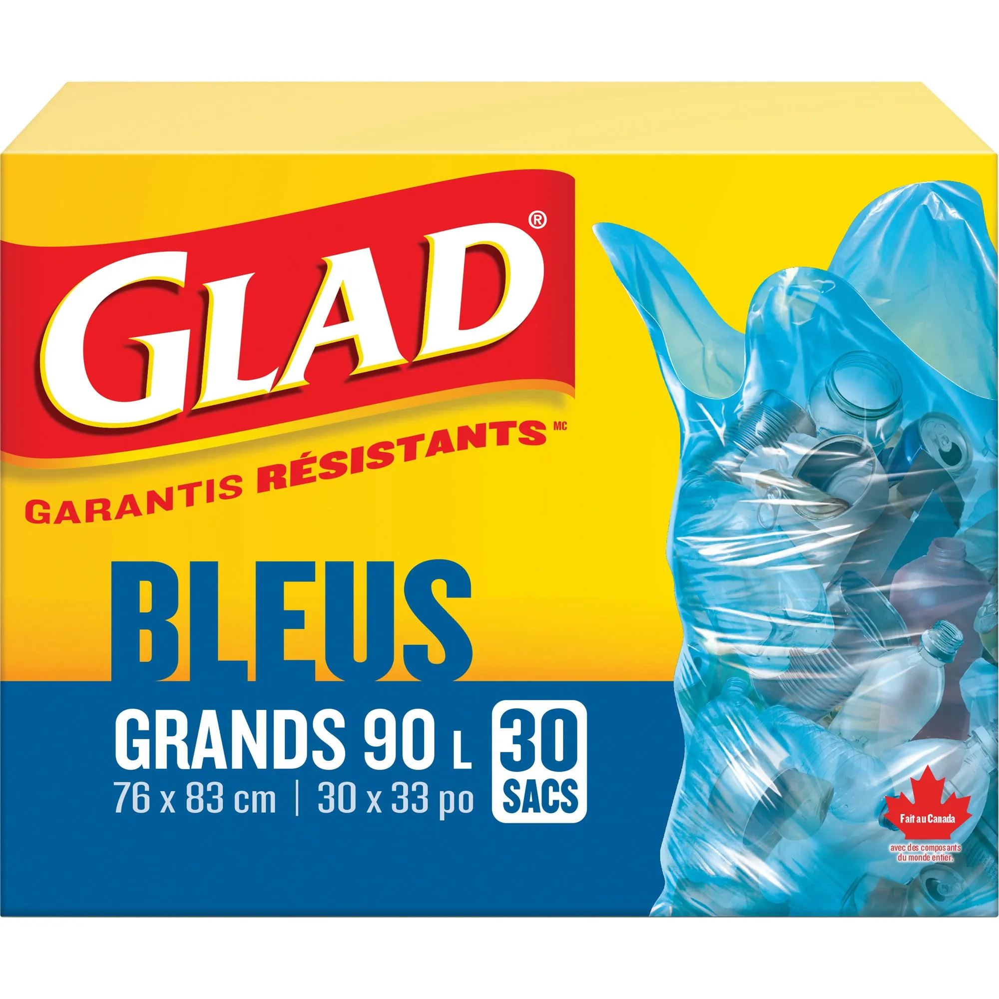 45L Recycling Bags, Regular, 30" W x 33" L, Blue, Draw String