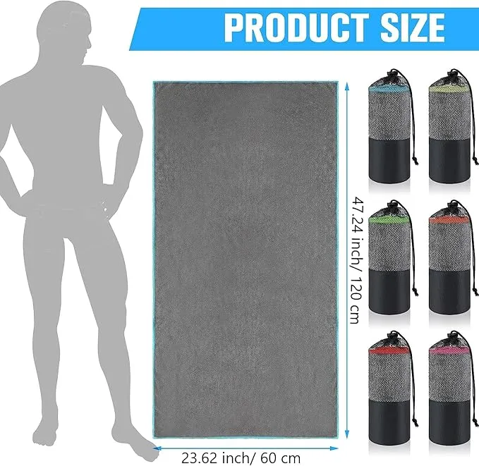 6 Pcs Microfiber Bath Towel Lightweight Quick Dry Towel Fast Drying Camping Travel Towel Compact Absorbent Camping Towel for Beach Swimming Gym Sports Yoga Hiking Fitness Backpacking Yoga, Grey