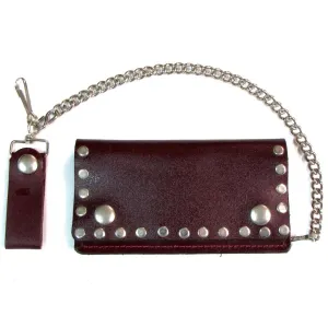6.5" Rivet Stud Brown Leather Chain Wallet