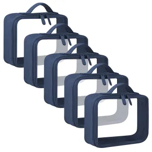 ANRUI TSA Approved Toiletry Bag, 5 Pcs TSA Toiletry Bag With Handle Strap, Clear Travel Bags for Liquids, Toiletries, Cosmetics, Clear Toiletry Bag, Gifts for Women and Men，Darkblue
