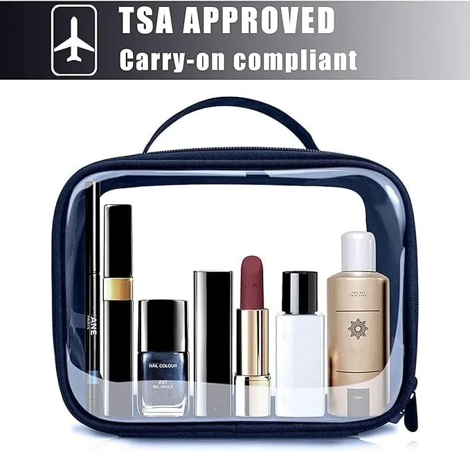 ANRUI TSA Approved Toiletry Bag, 5 Pcs TSA Toiletry Bag With Handle Strap, Clear Travel Bags for Liquids, Toiletries, Cosmetics, Clear Toiletry Bag, Gifts for Women and Men，Darkblue
