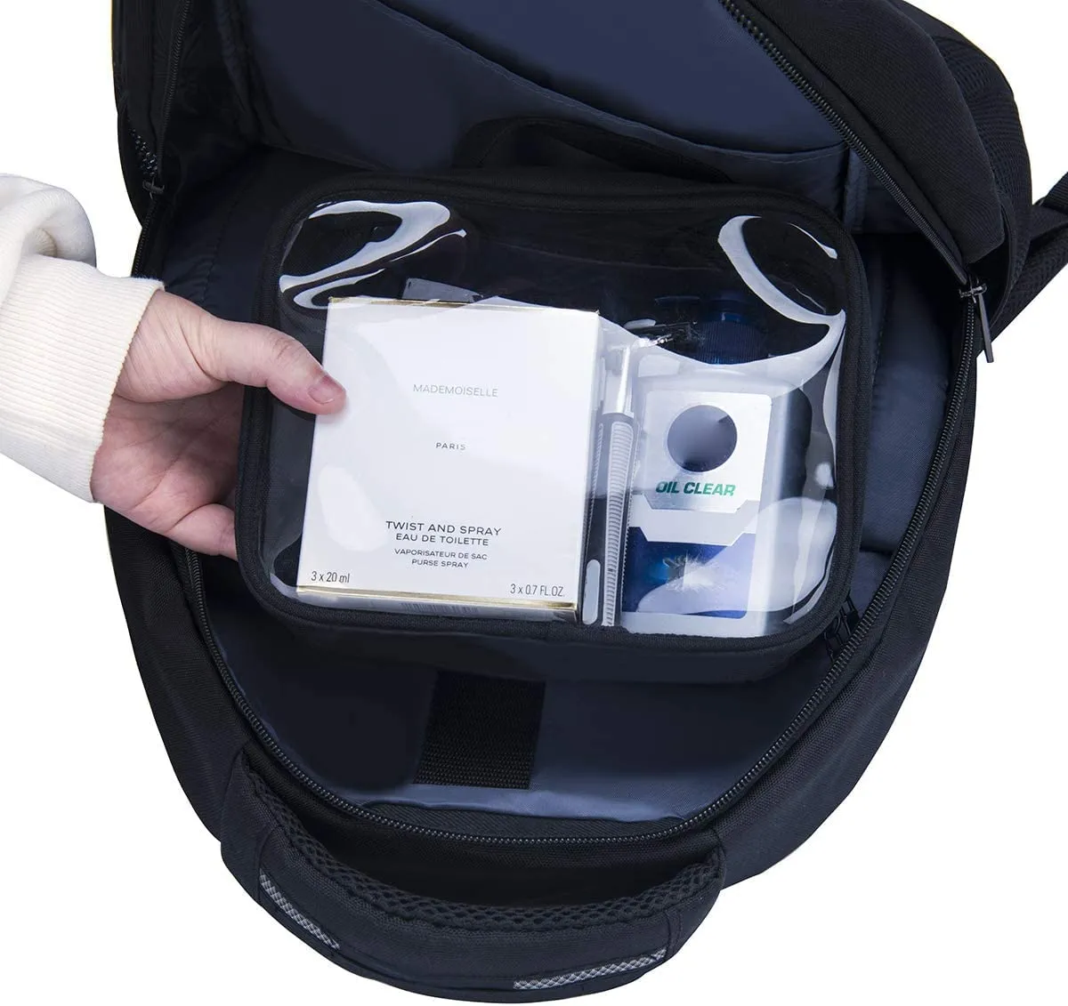 ANRUI TSA Approved Toiletry Bag, 5 Pcs TSA Toiletry Bag With Handle Strap, Clear Travel Bags for Liquids, Toiletries, Cosmetics, Clear Toiletry Bag, Gifts for Women and Men，Darkblue