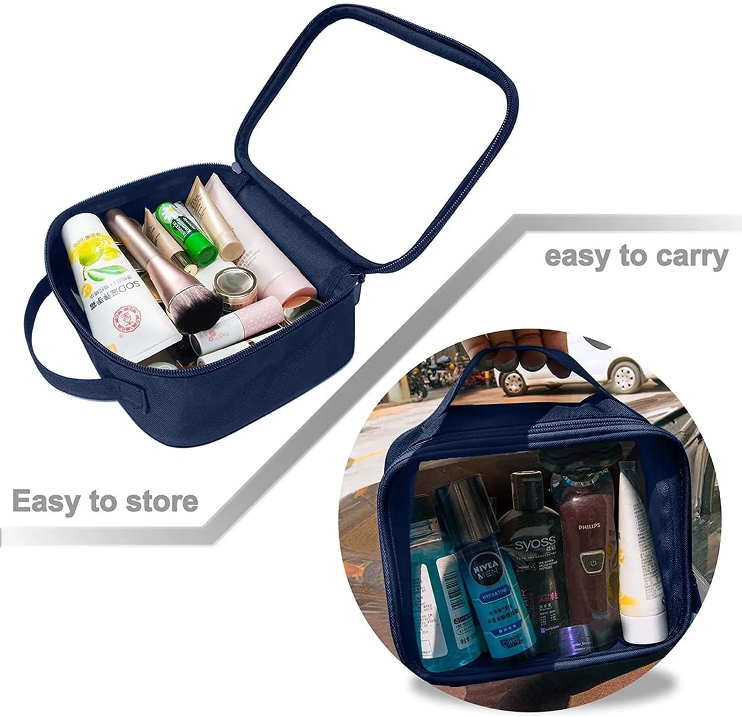 ANRUI TSA Approved Toiletry Bag, 5 Pcs TSA Toiletry Bag With Handle Strap, Clear Travel Bags for Liquids, Toiletries, Cosmetics, Clear Toiletry Bag, Gifts for Women and Men，Darkblue
