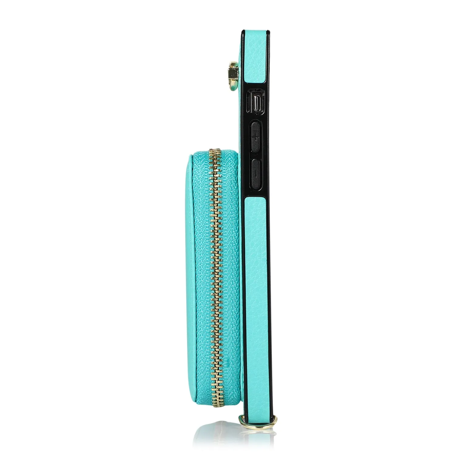 Apfelkiste - iPhone 12 Pro Max Necklace Leather Protective Case with Card Slots   Cell Phone Chain (140cm) - Turquoise