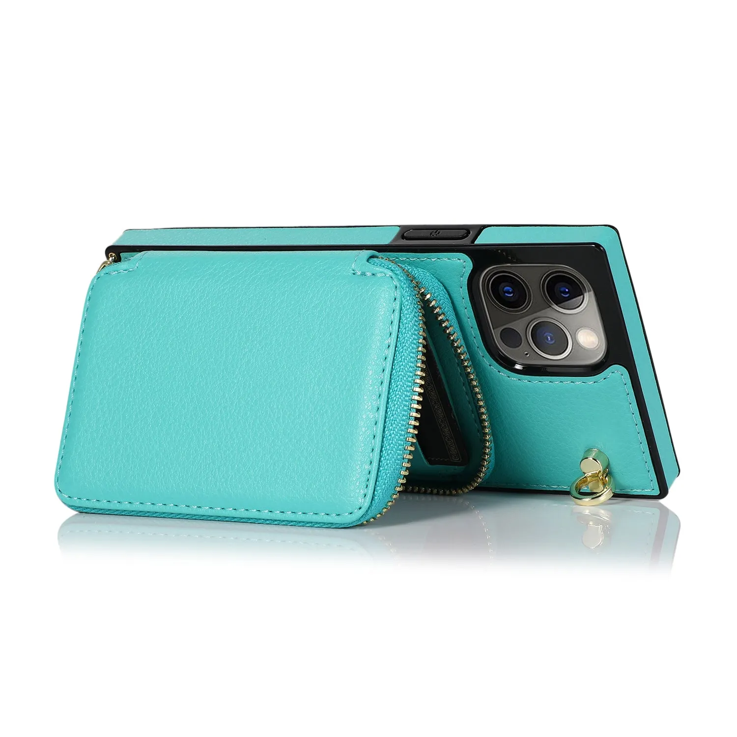 Apfelkiste - iPhone 12 Pro Max Necklace Leather Protective Case with Card Slots   Cell Phone Chain (140cm) - Turquoise
