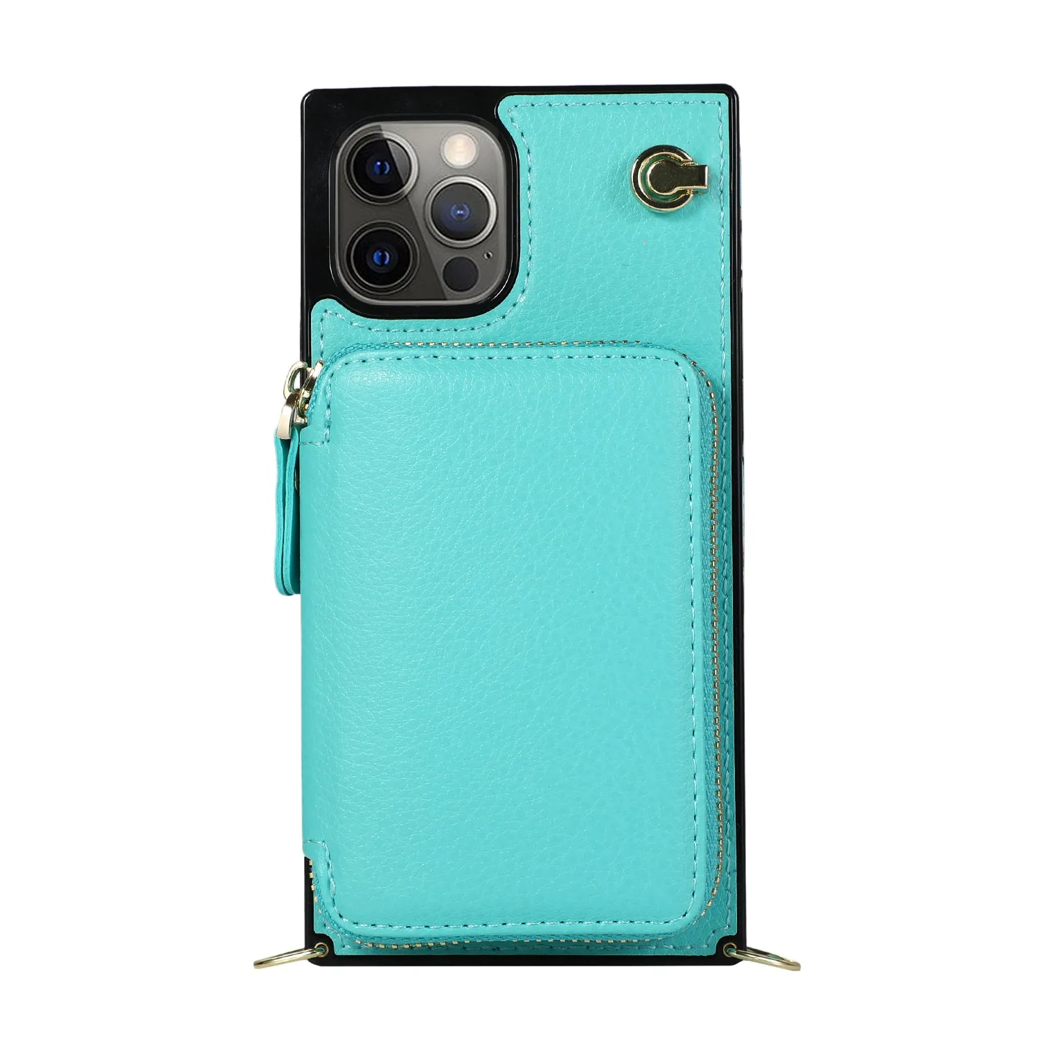 Apfelkiste - iPhone 12 Pro Max Necklace Leather Protective Case with Card Slots   Cell Phone Chain (140cm) - Turquoise