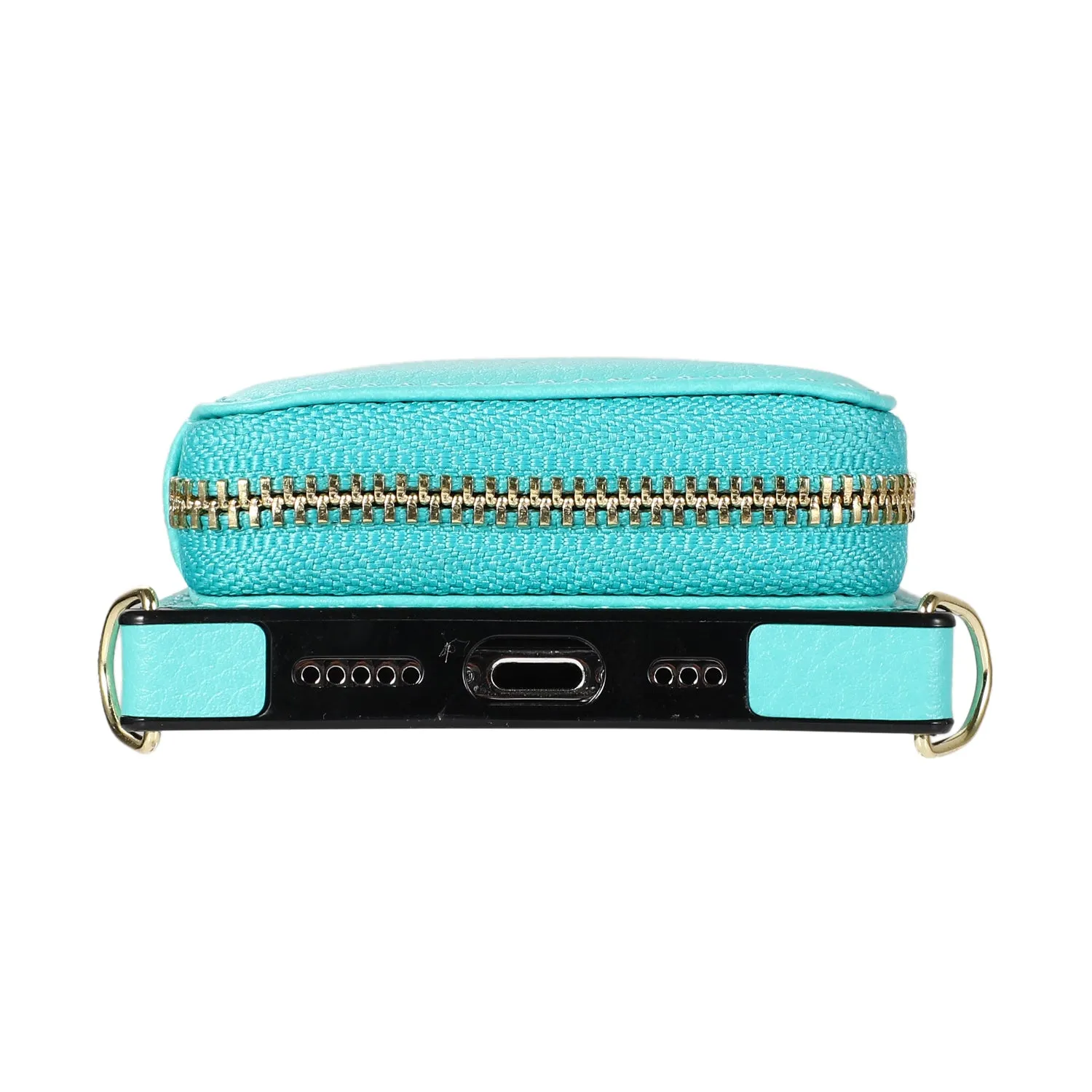 Apfelkiste - iPhone 12 Pro Max Necklace Leather Protective Case with Card Slots   Cell Phone Chain (140cm) - Turquoise