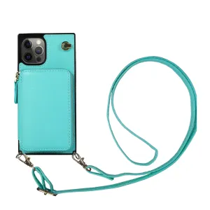 Apfelkiste - iPhone 12 Pro Max Necklace Leather Protective Case with Card Slots   Cell Phone Chain (140cm) - Turquoise