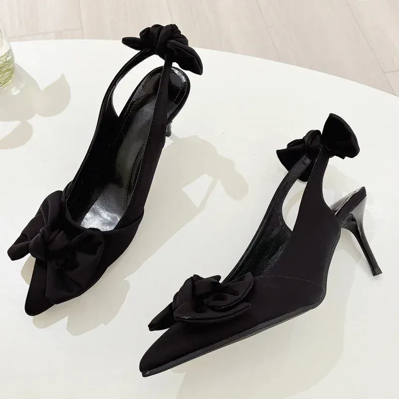 binfenxie  -  2025 Spring Autumn Butterfly-knot Shallow Woman Pumps Sandals Elegant Pointed Toe Thin High Heels Party Prom Shoes