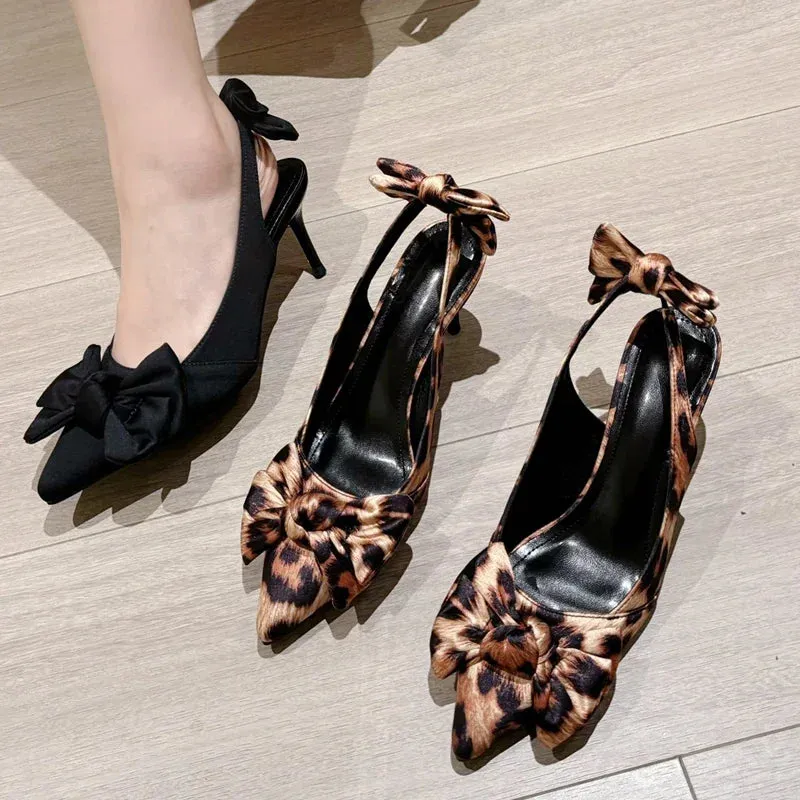 binfenxie  -  2025 Spring Autumn Butterfly-knot Shallow Woman Pumps Sandals Elegant Pointed Toe Thin High Heels Party Prom Shoes