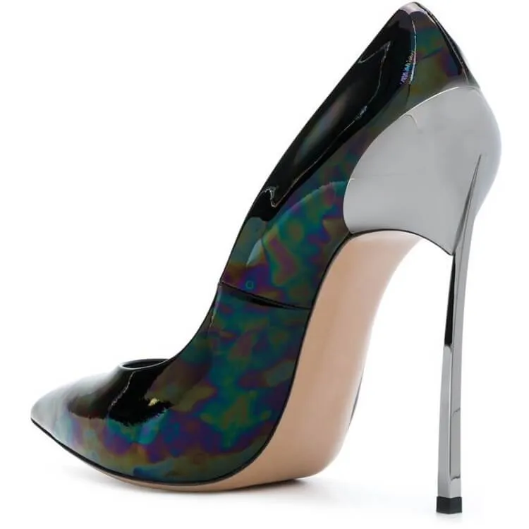 Black Patent Leather Pointed Toe Stiletto Heel Pumps
