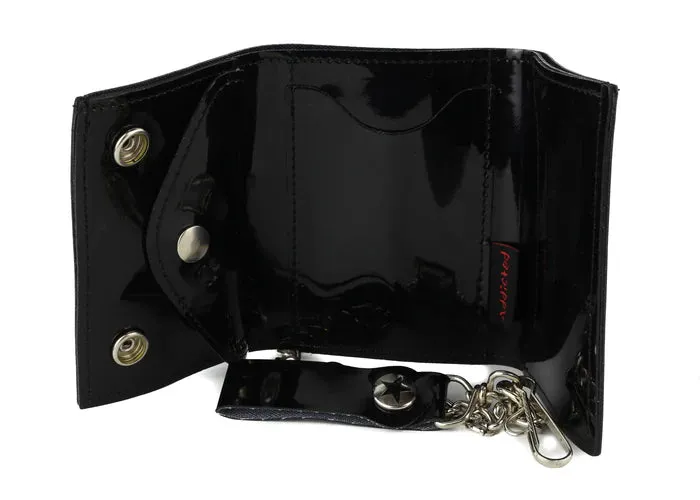 Black Patent Tri-fold Chain Wallet by Funk Plus