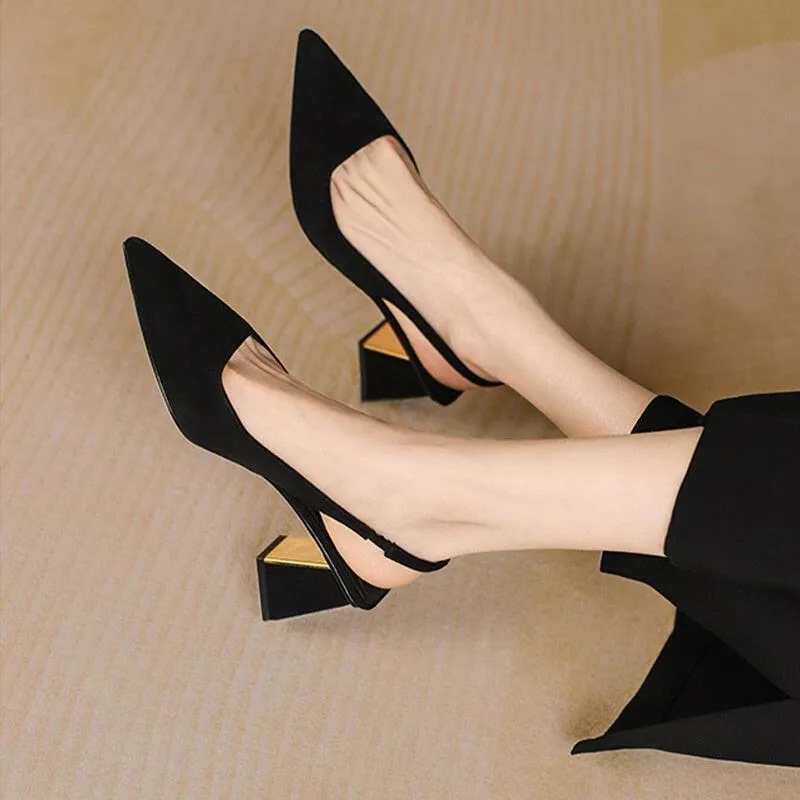 Black Sling Back High Heels Shoes