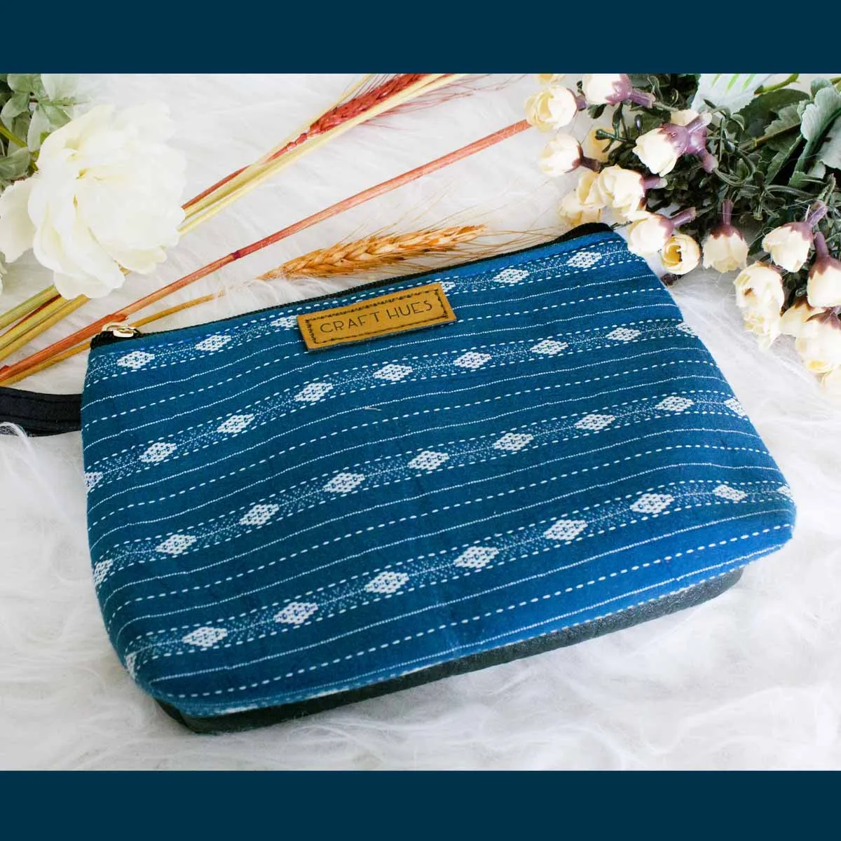Breezy Blue Ikkat Pouch Bag
