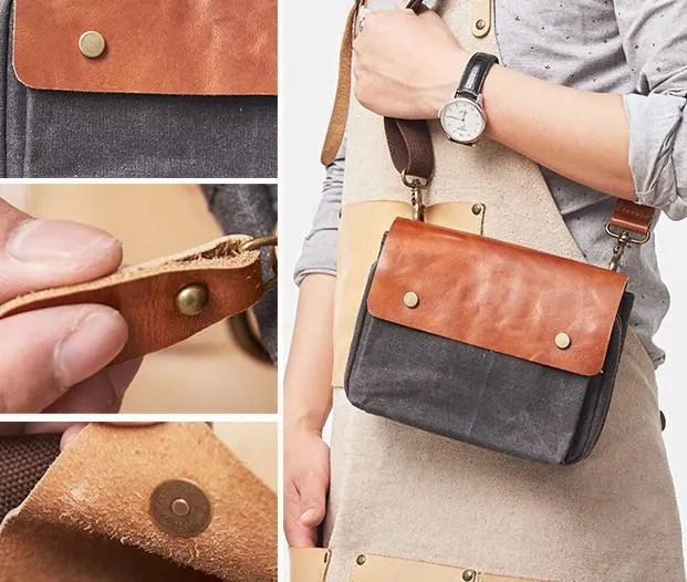 Canvas Leather Mens Belt Pouch Waist Bag Fanny Pack Small Side Bag for Men