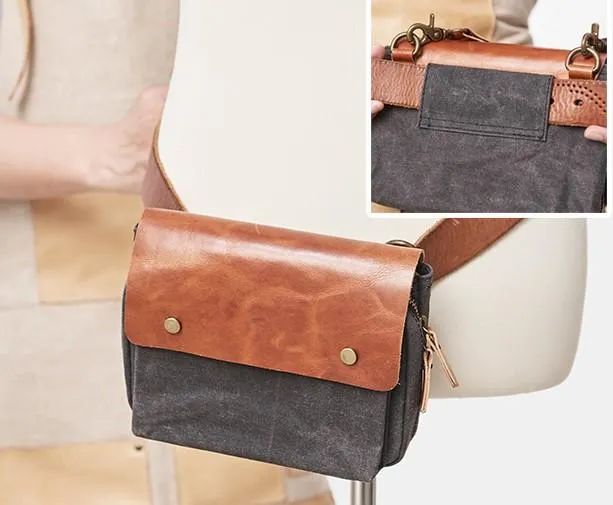 Canvas Leather Mens Belt Pouch Waist Bag Fanny Pack Small Side Bag for Men