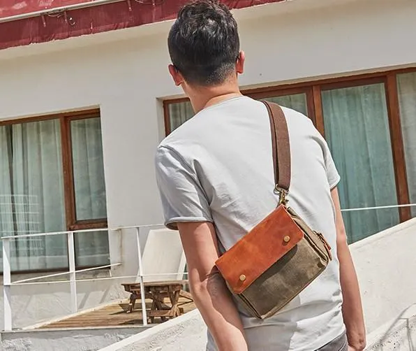 Canvas Leather Mens Belt Pouch Waist Bag Fanny Pack Small Side Bag for Men
