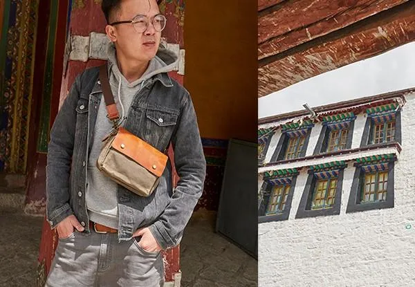 Canvas Leather Mens Belt Pouch Waist Bag Fanny Pack Small Side Bag for Men