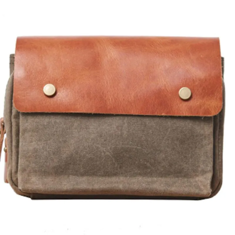 Canvas Leather Mens Belt Pouch Waist Bag Fanny Pack Small Side Bag for Men