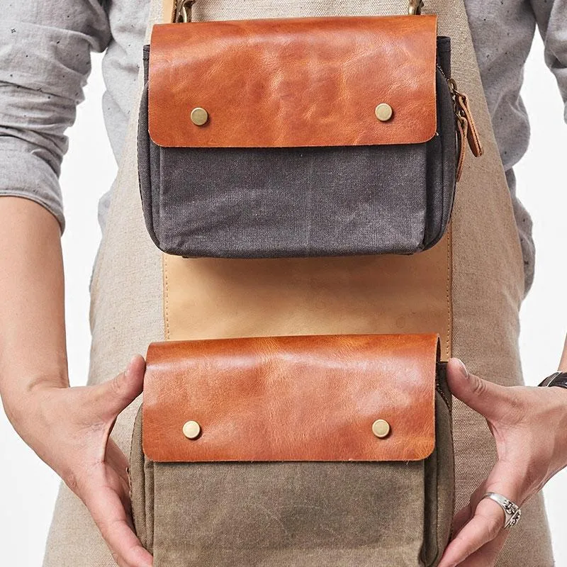 Canvas Leather Mens Belt Pouch Waist Bag Fanny Pack Small Side Bag for Men