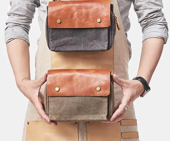 Canvas Leather Mens Belt Pouch Waist Bag Fanny Pack Small Side Bag for Men