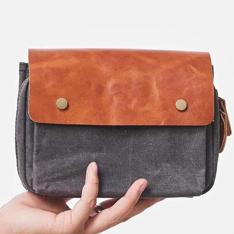 Canvas Leather Mens Belt Pouch Waist Bag Fanny Pack Small Side Bag for Men
