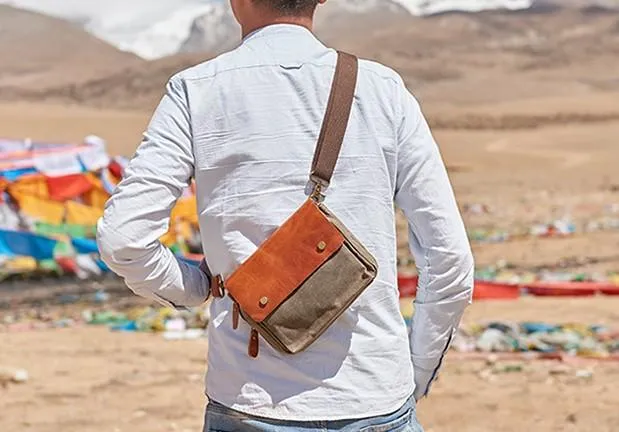Canvas Leather Mens Belt Pouch Waist Bag Fanny Pack Small Side Bag for Men