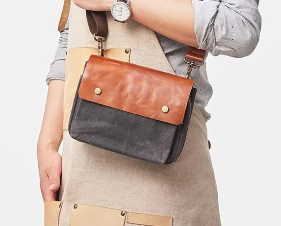 Canvas Leather Mens Belt Pouch Waist Bag Fanny Pack Small Side Bag for Men