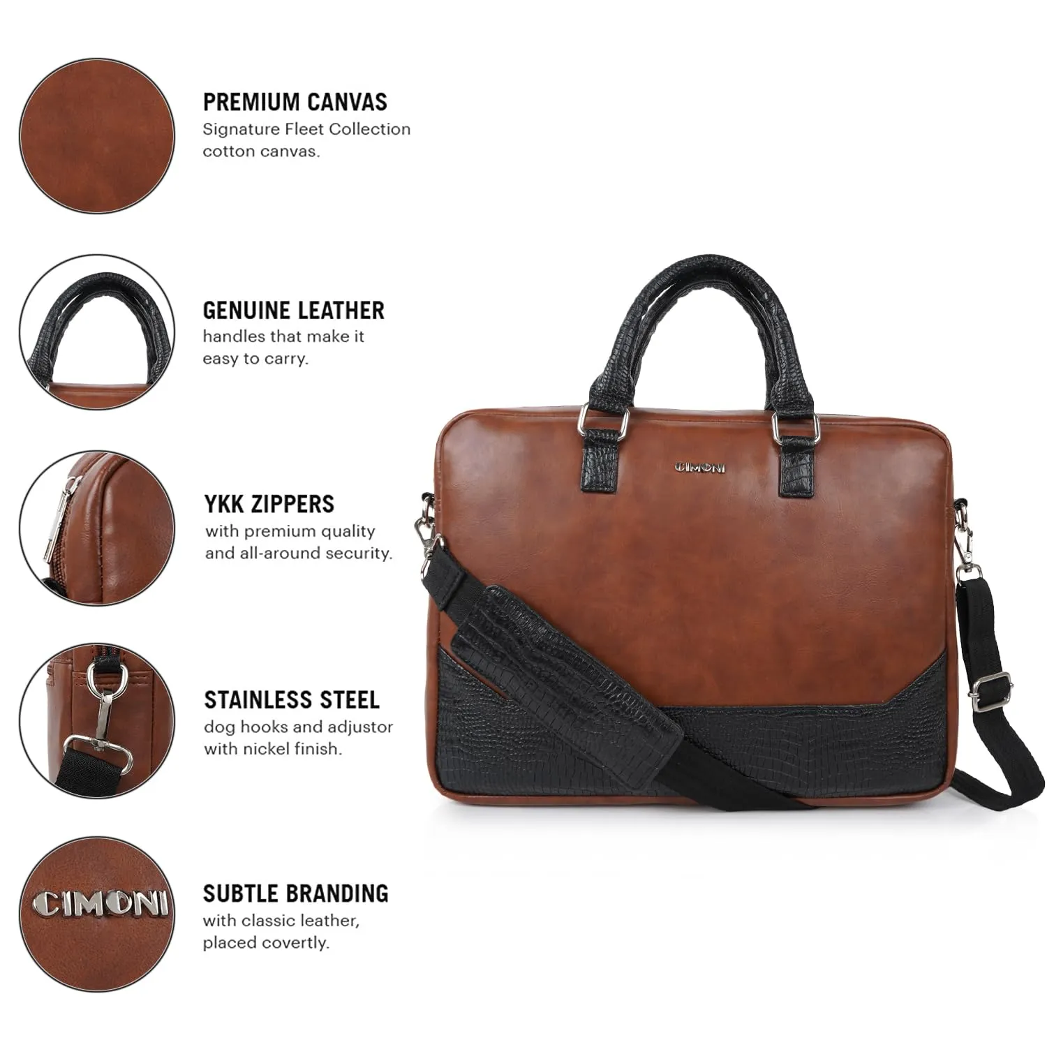 CIMONI Vegan Leather Bag Stylish Trendy Office Briefcase Laptop Bag College Crossbody Daytrip School Handheld Business Messenger Bag For Men (Color - Tan)
