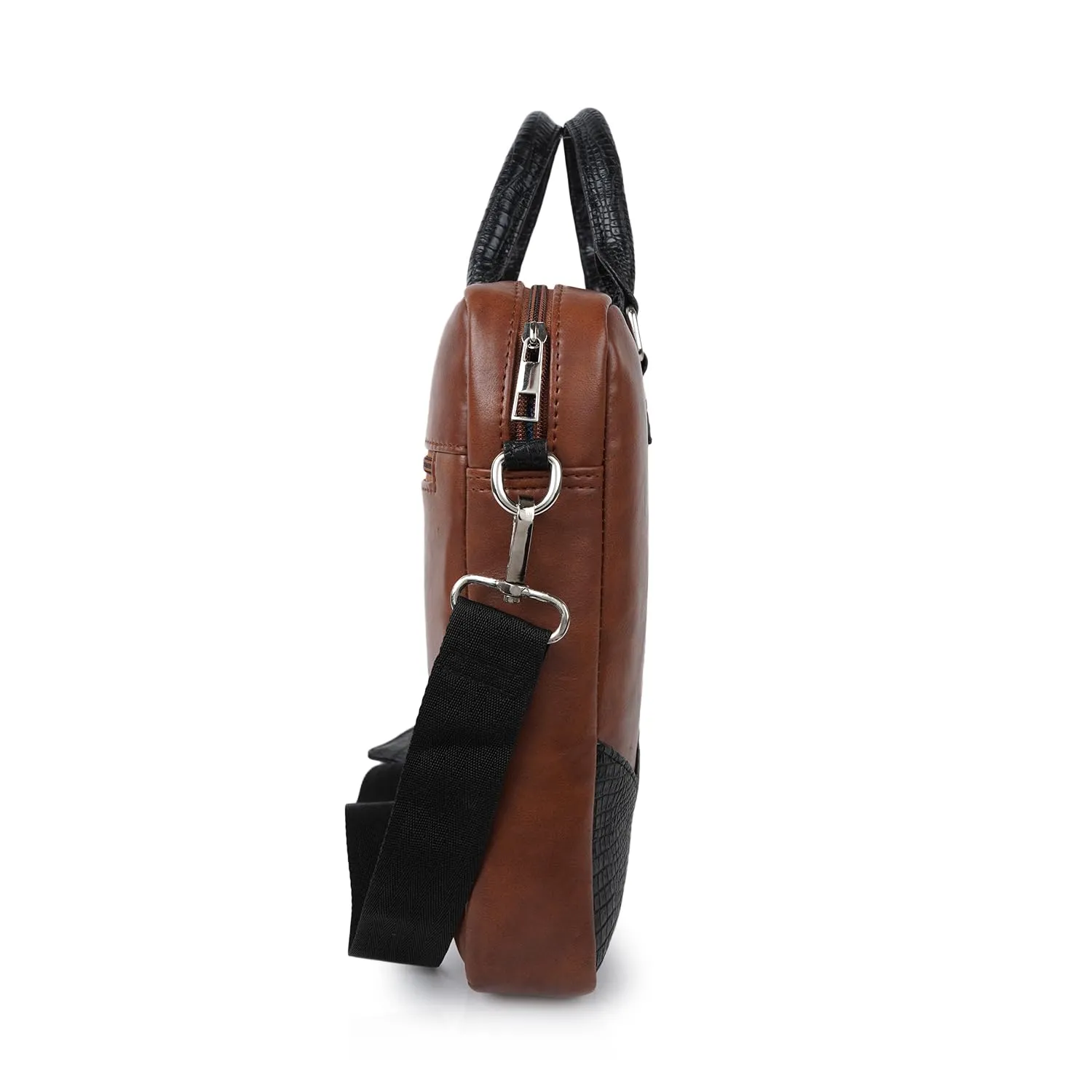 CIMONI Vegan Leather Bag Stylish Trendy Office Briefcase Laptop Bag College Crossbody Daytrip School Handheld Business Messenger Bag For Men (Color - Tan)