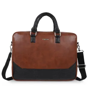 CIMONI Vegan Leather Bag Stylish Trendy Office Briefcase Laptop Bag College Crossbody Daytrip School Handheld Business Messenger Bag For Men (Color - Tan)