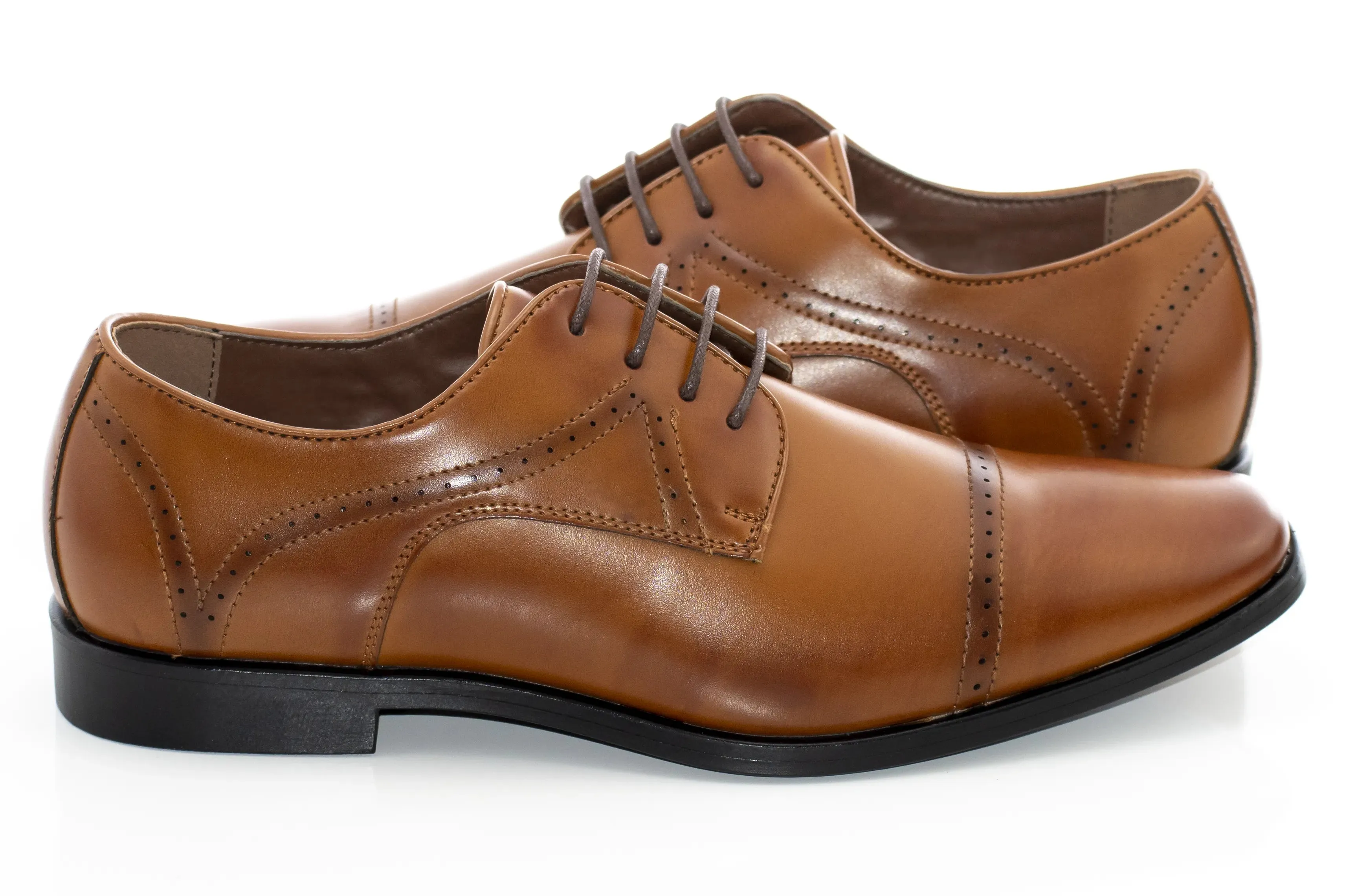 Cognac Perforated Cap-Toe Derby Lace-Ups