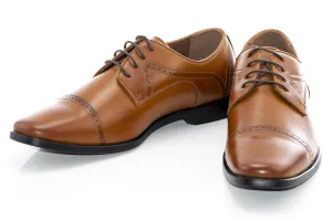 Cognac Perforated Cap-Toe Derby Lace-Ups