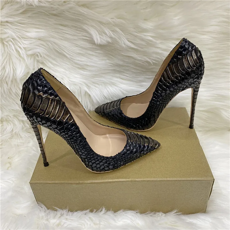 Color Block Snake Print Pointed-toe Stiletto Heels Shoes