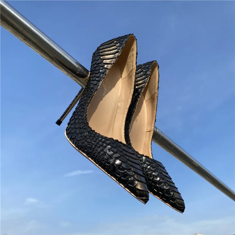 Color Block Snake Print Pointed-toe Stiletto Heels Shoes