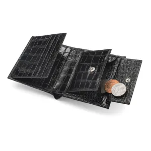 Compact Leather Wallet With Coin Purse - Black Croc