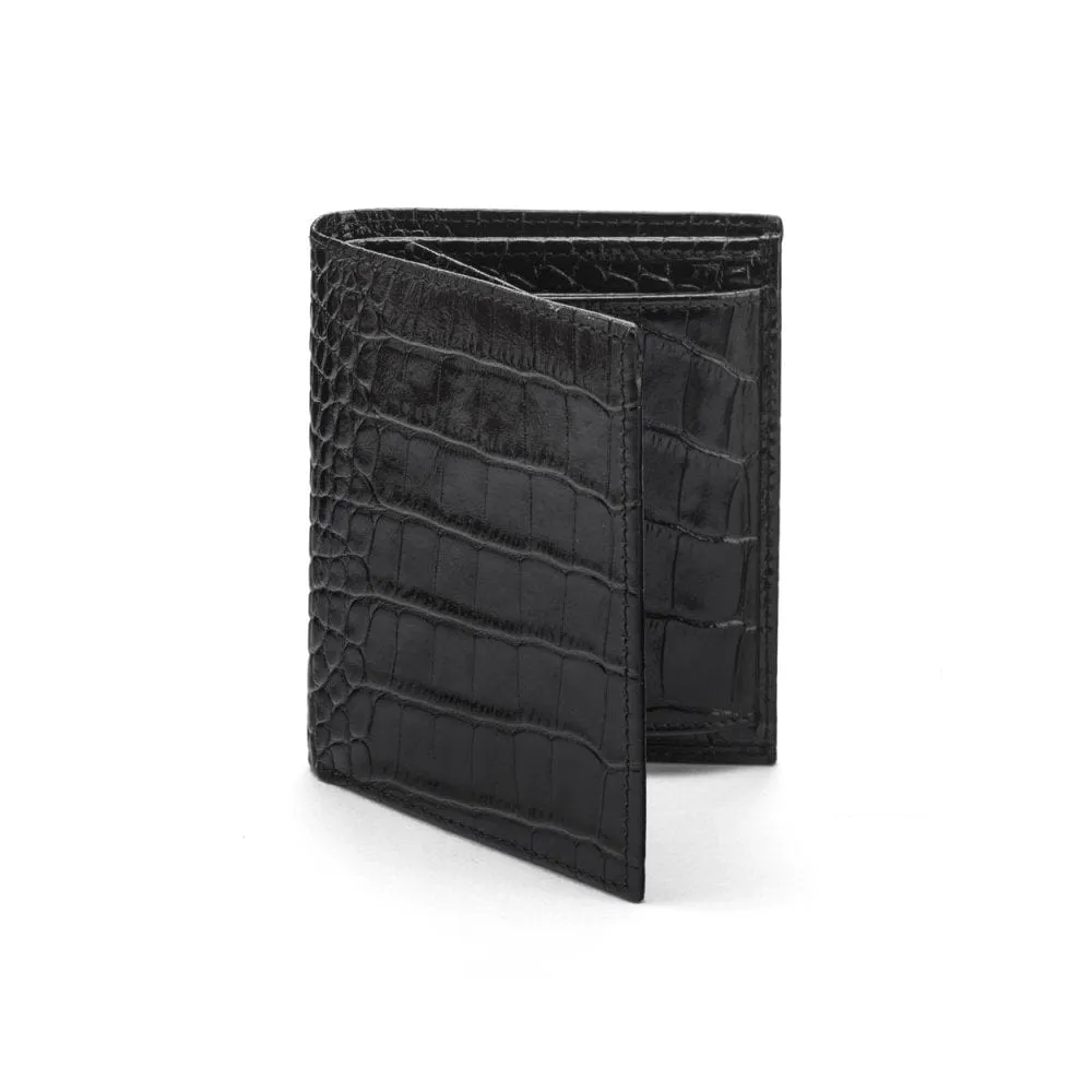 Compact Leather Wallet With Coin Purse - Black Croc