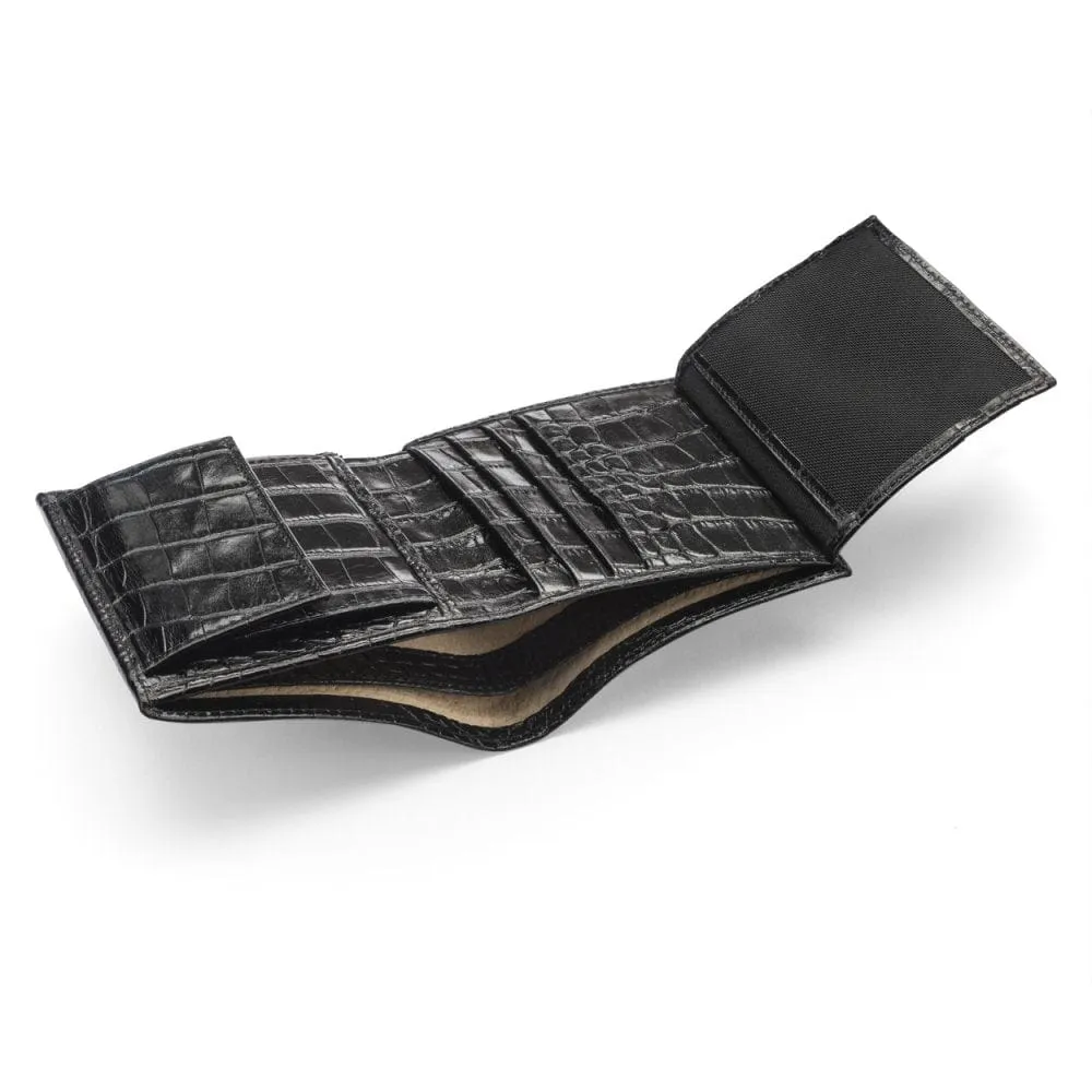 Compact Leather Wallet With Coin Purse - Black Croc