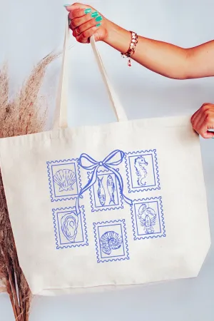 Coquette Coastal Stamps Canvas Jumbo Tote
