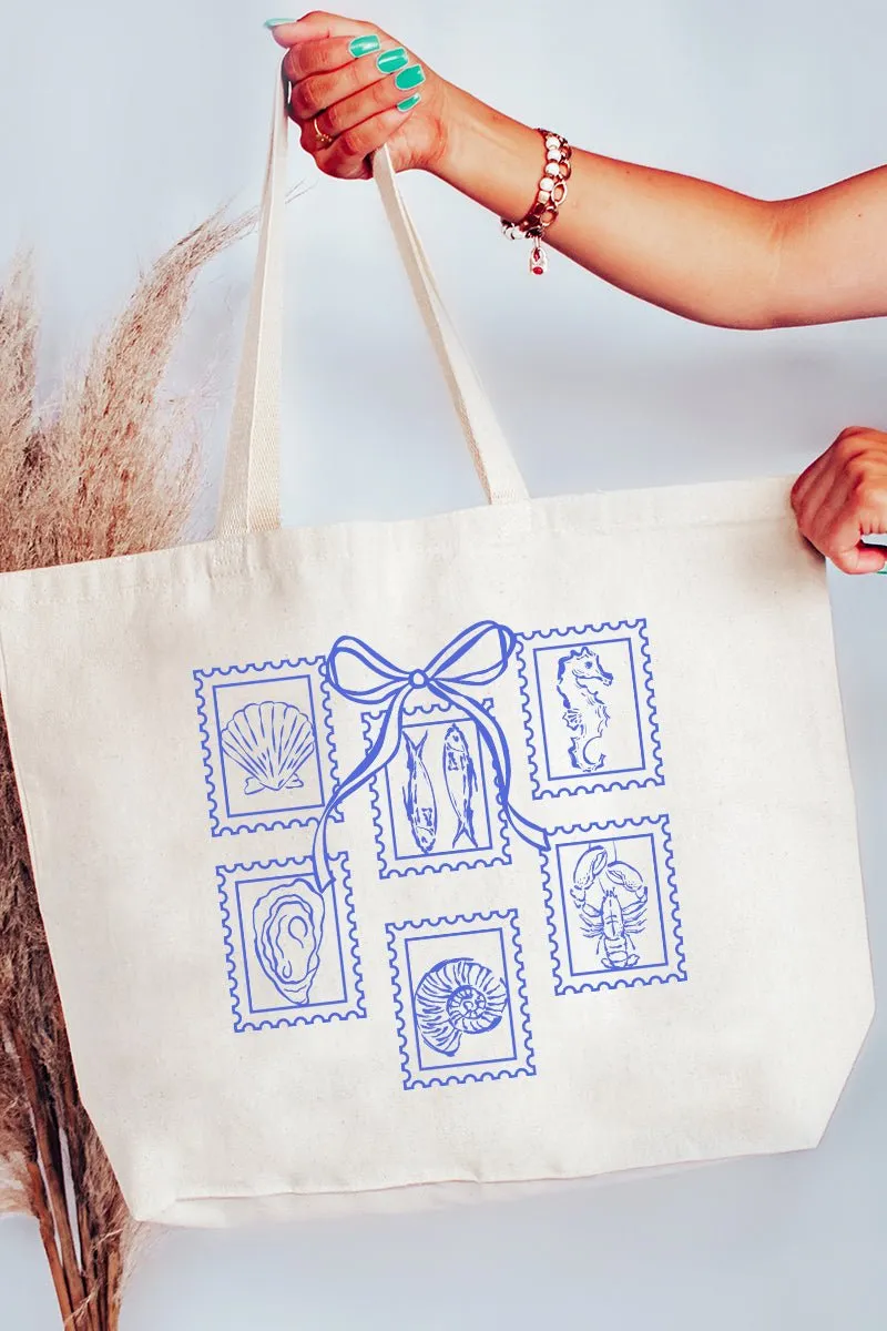 Coquette Coastal Stamps Canvas Jumbo Tote