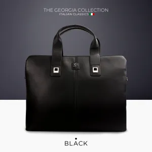 Corporate New Year Gift | Georgia Collection | Genuine Leather Laptop / Office Bag For Men | Fits 15.5 in" Laptop | Color: Black