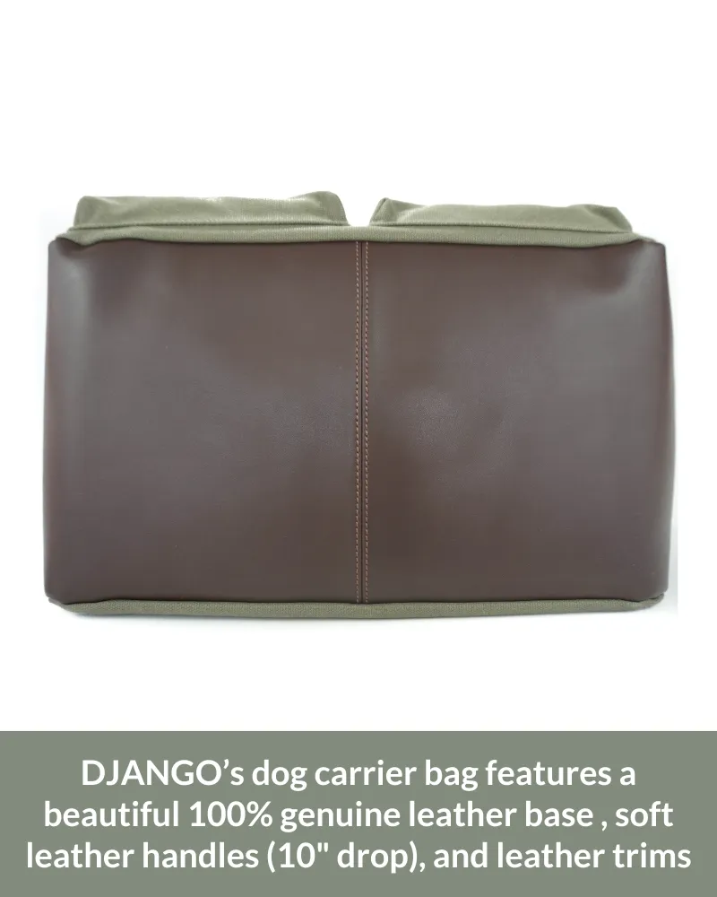 Dog Carrier Bag - Waxed Canvas & Leather Pet Travel Tote - Olive Green