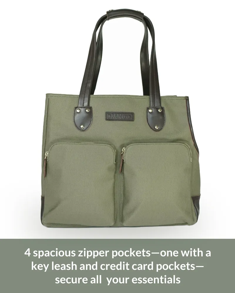 Dog Carrier Bag - Waxed Canvas & Leather Pet Travel Tote - Olive Green