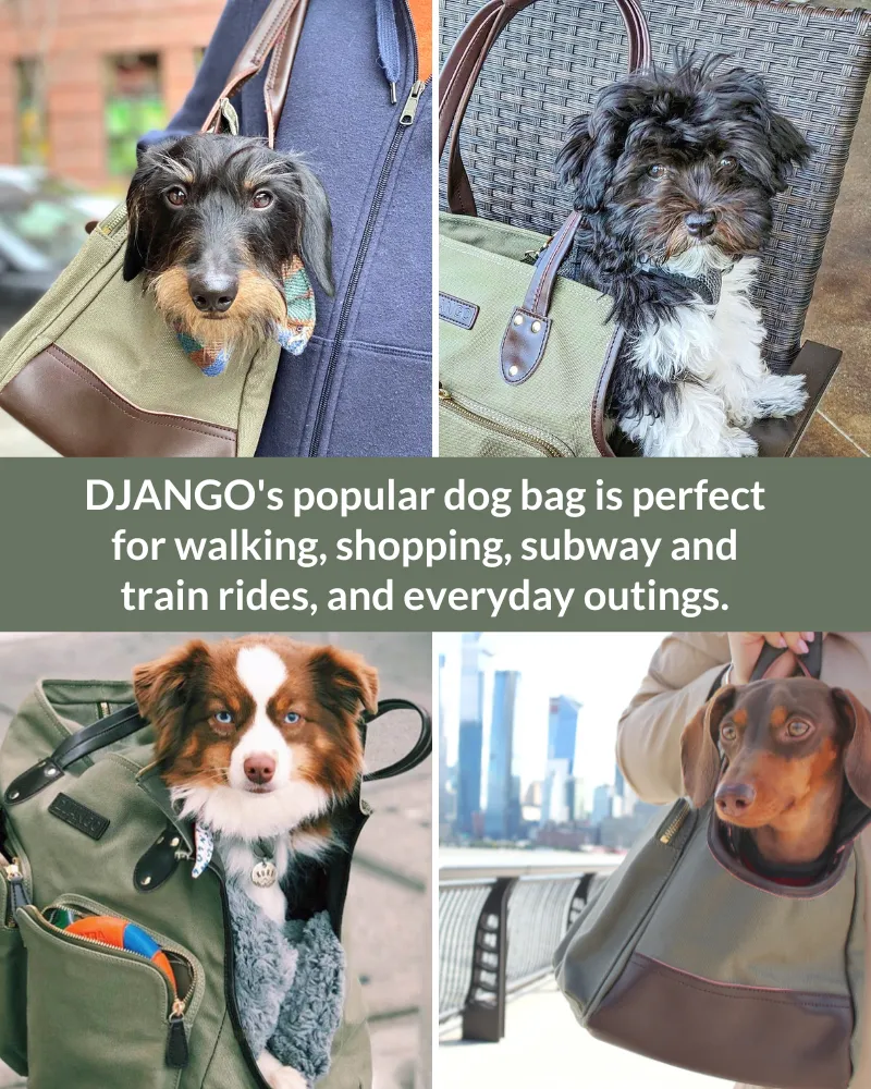 Dog Carrier Bag - Waxed Canvas & Leather Pet Travel Tote - Olive Green