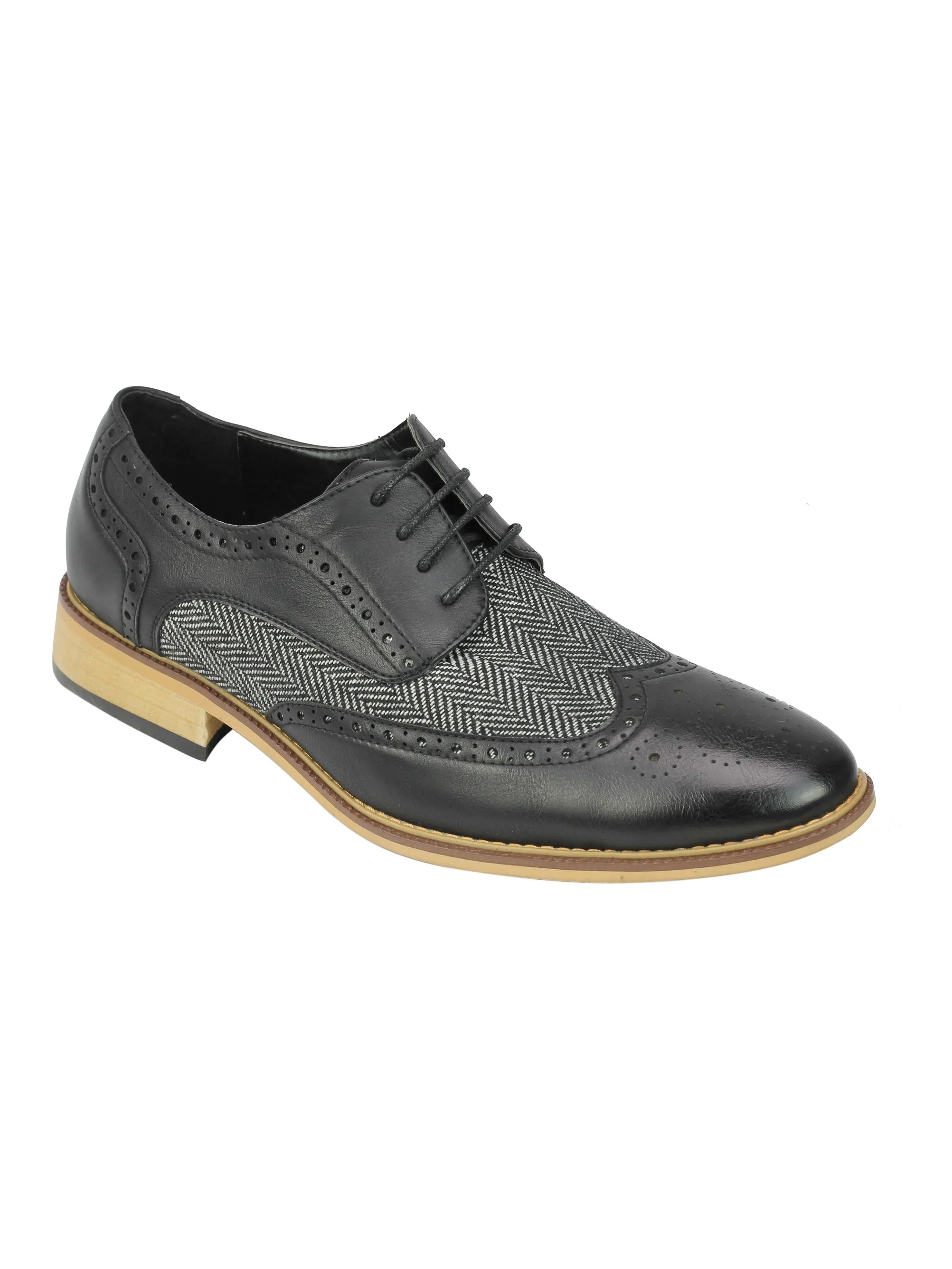 FAUX LEATHER Tweed Herringbone Brogue Lace Up Shoes